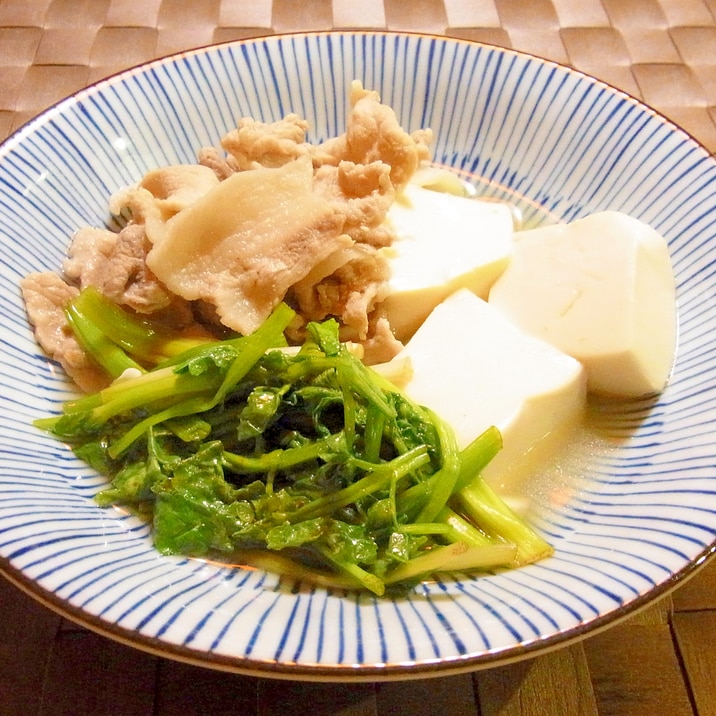 せりと豆腐と豚肉のさっと煮